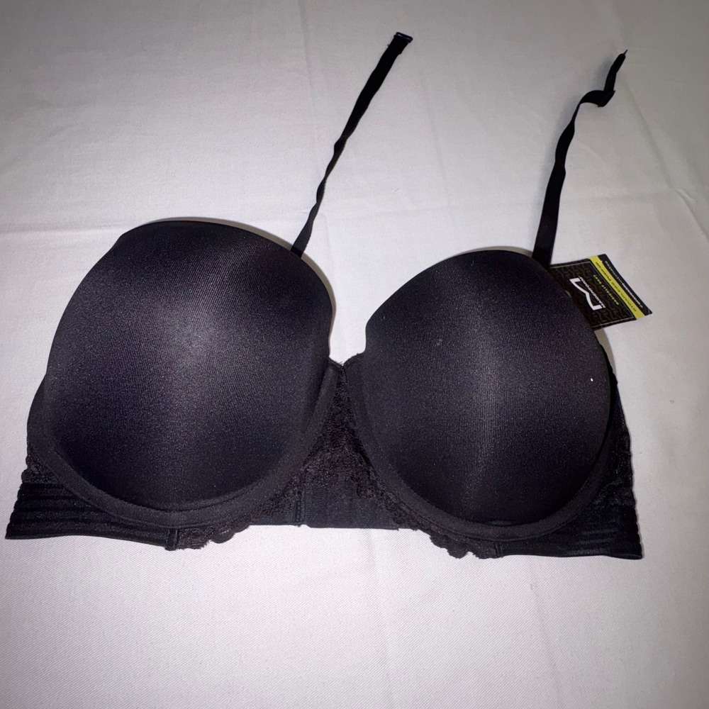 Maidenform Black Strapless‎ Push-Up Bra Convertible Straps Lace Trim Size 38DD